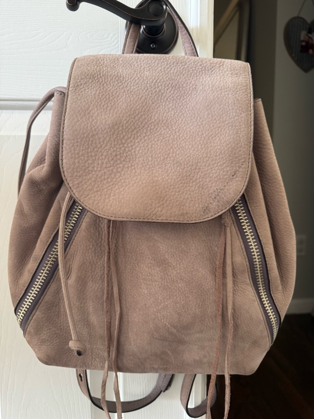 Rebecca Minkoff Pinkish Gray Leather Drawstring Backpack